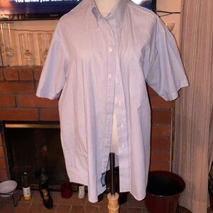 Stafford blue and white stripe short sleeve button down shirt